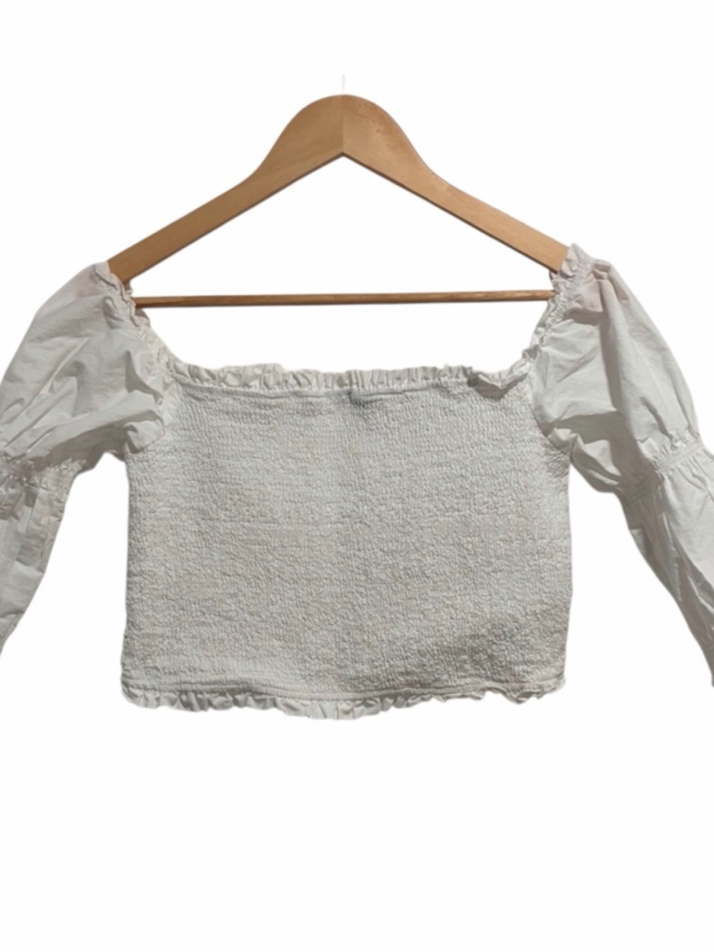 Zara White Smocked Off-Shoulder Crop Top 100% Cotton